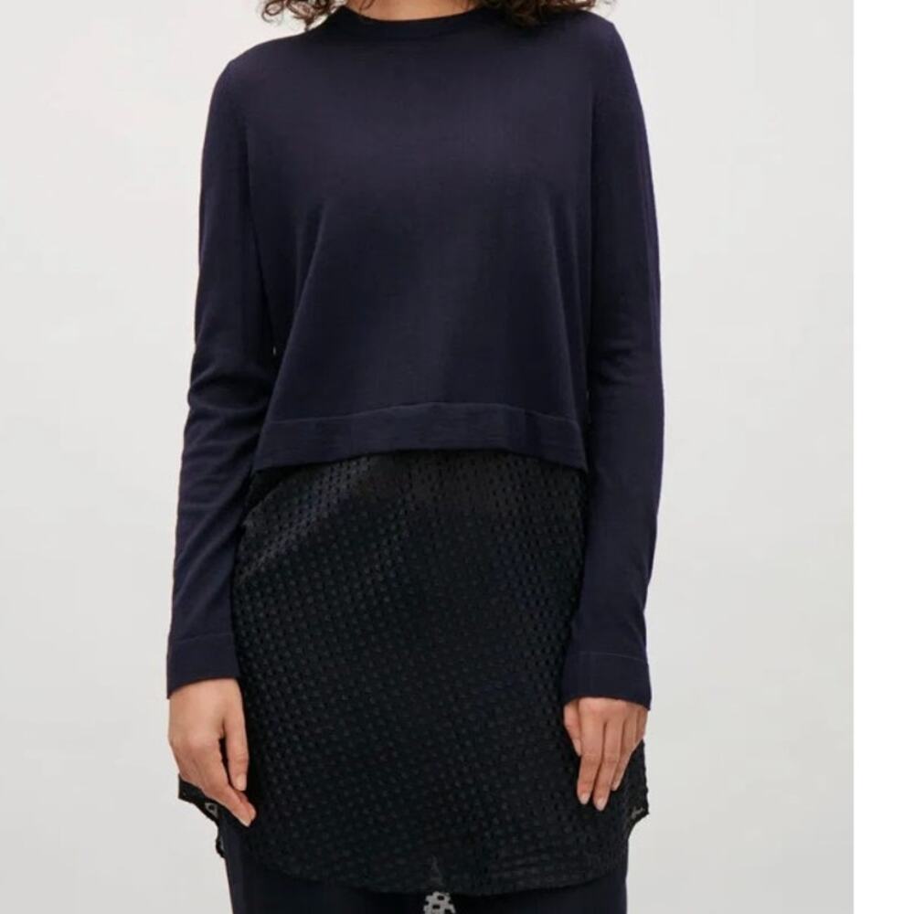 COS Wool Silk Navy Swiss Dot Sweater Tunic Top S Elevated Basic Minamalist